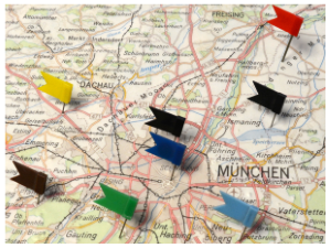 Landkarte Bayern mit Stecknadeln