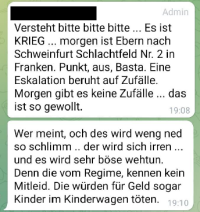 Diskussionsbeitrag in einer Telegram-Gruppe zum so genannten „Abendspaziergang“ am 22. Dezember 2021 in Ebern Diskussionsbeitrag in einer Telegram-Gruppe zum so genannten „Abendspaziergang“ am 22. Dezember 2021 in Ebern