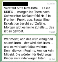 Diskussionsbeitrag in einer Telegram-Gruppe zum so genannten „Abendspaziergang“ am 22. Dezember 2021 in Ebern