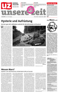 Cover eines Exemplars der Parteizeitung „Unsere Zeit“ Cover eines Exemplars der Parteizeitung „Unsere Zeit“