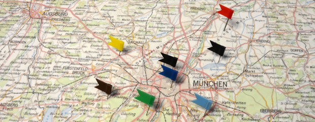 Landkarte Bayern mit Stecknadeln Landkarte Bayern mit Stecknadeln