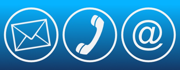 Grafik für verschiedene Kontaktmöglichkeiten; Post, Telefon oder E-Mail Grafik für verschiedene Kontaktmöglichkeiten; Post, Telefon oder E-Mail