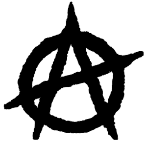 Angerauter schwarzer Kreis und darüber liegender Buchstaben A auf weißem Hintergrund