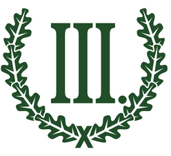 Logo der neonazistischen Kleinpartei Der Dritte Weg (III. Weg). Es zeigt in grüner Farbe die Zahl Drei als römische Zahl über einem Eichenlaub-Halbkranz.