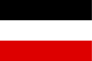 Rechteckige Flagge mit drei waagerechten, gleich breiten Streifen in den Farben Schwarz Weiß Rot