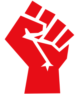 Symbol einer geballten roten Faust auf weißem Hintergrund