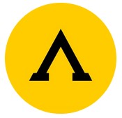 Griechischer Buchstaben Lambda in Form eines nach oben zeigenden spitzen Winkels in den Farben Schwarz und Geld