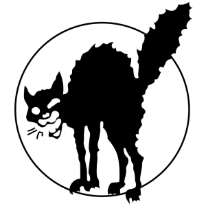 Stilisierte fauchende schwarze Katze in rundem Kreis