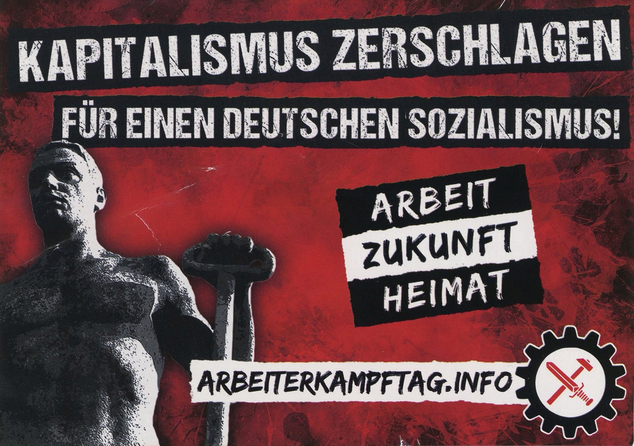 Rechtsextremistischer Banner zum Arbeiterkampftag, dem 1. Mai.
